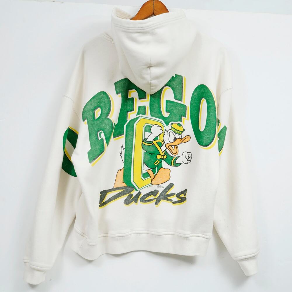 Hollister Blue 84 Oregon Ducks Donald Duck Hoodie Cream Boxy M